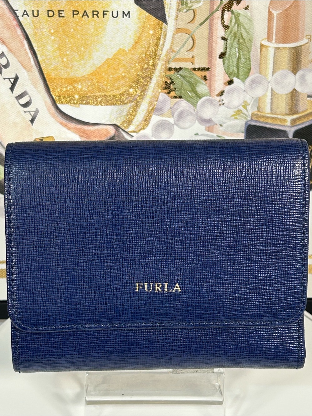 Furla Navy Leather Trifold Wallet 💙